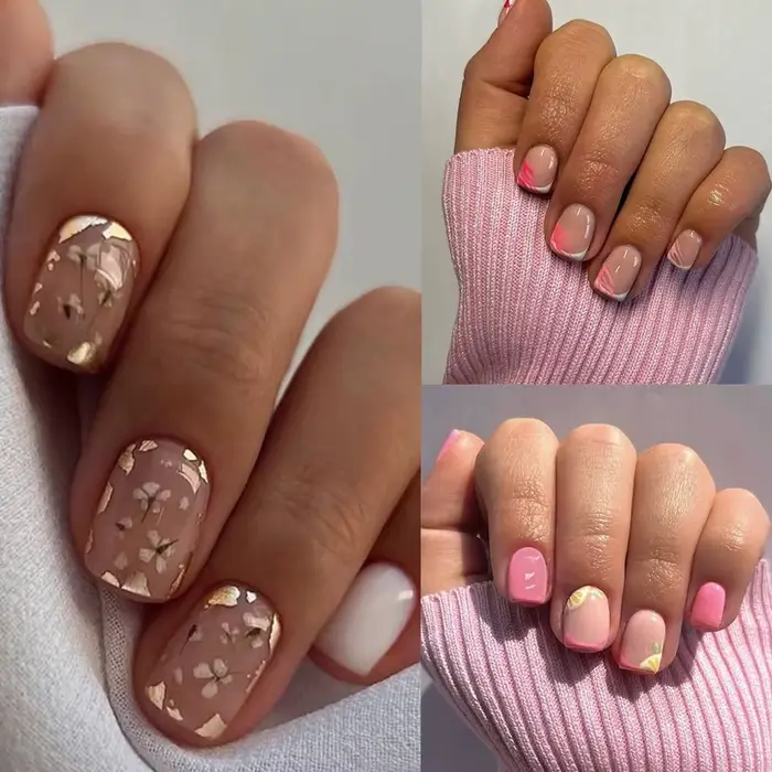 Mode court rond faux ongles été doux pamplemousse français zèbre