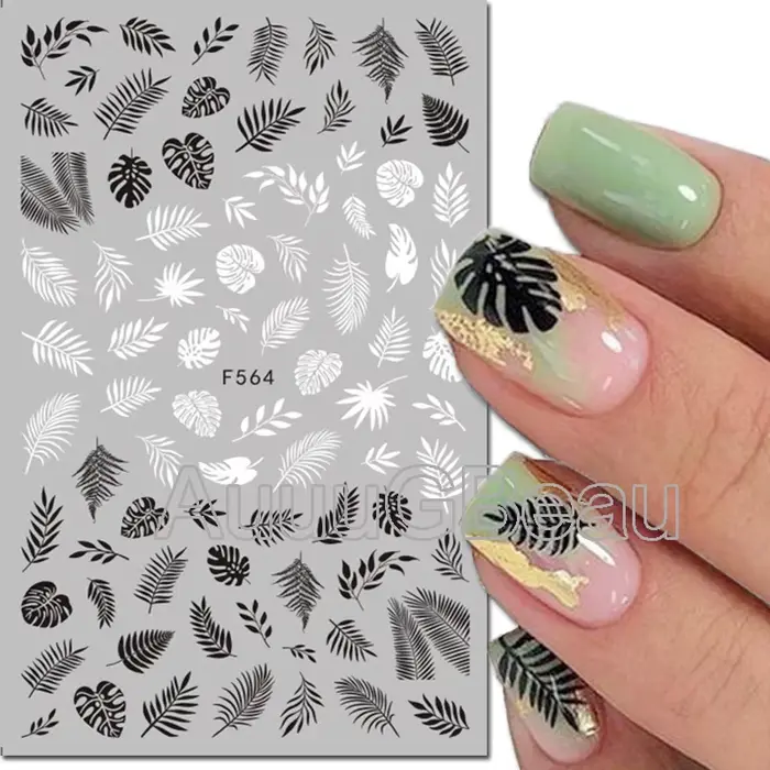 Autocollants 3d pour Nail Art, lignes géométriques, cocotier, palmiers, feuilles, fleurs, curseur ad