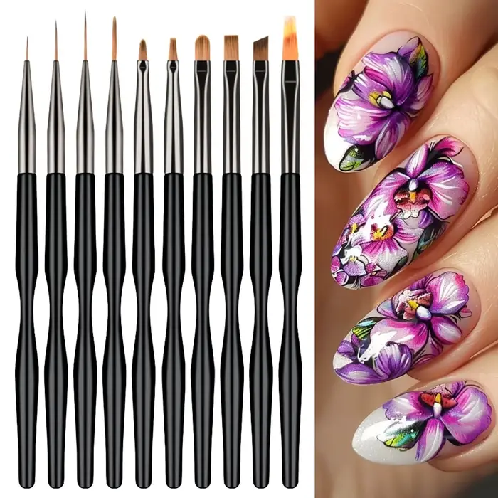 10 pièces/ensemble pinceaux pour Nail Art Liner Gel vernis lignes fleur peinture dessin stylo pour Nail Art Design bricolage ongles pointe détail outil costume