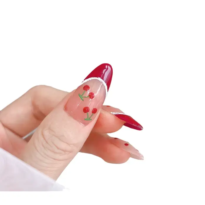 Kawaii cerise arc ongles autocollants 5D français mignon rouge arc fruits conception auto-adhésif décoration