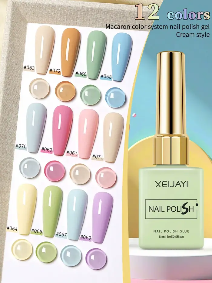 Ensemble de vernis gel couleur Macaron 2025 – 12 nuances tendance