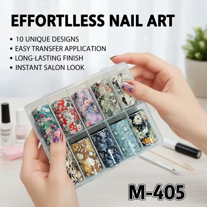 10 Rolls Flower Nail Foil Nails Art Design Stickers Decals Holographic Foils Paper Starry Sky Star Transfer