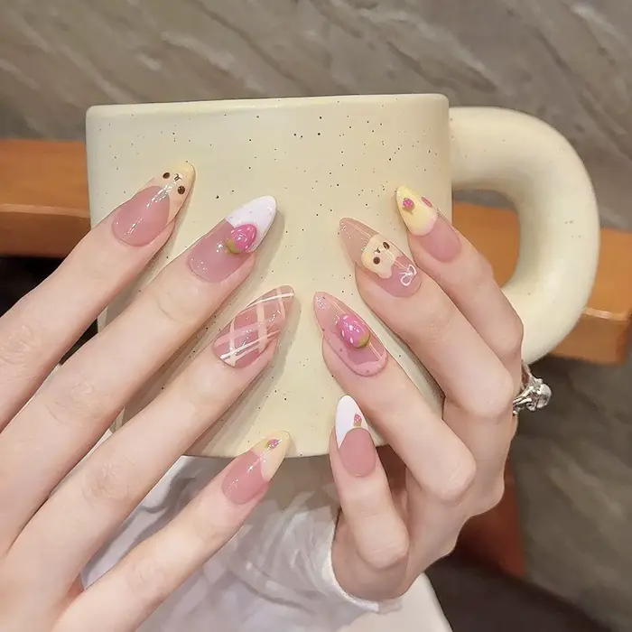 10 pièces rose amande presse sur ongles à la main ovale Style français faux