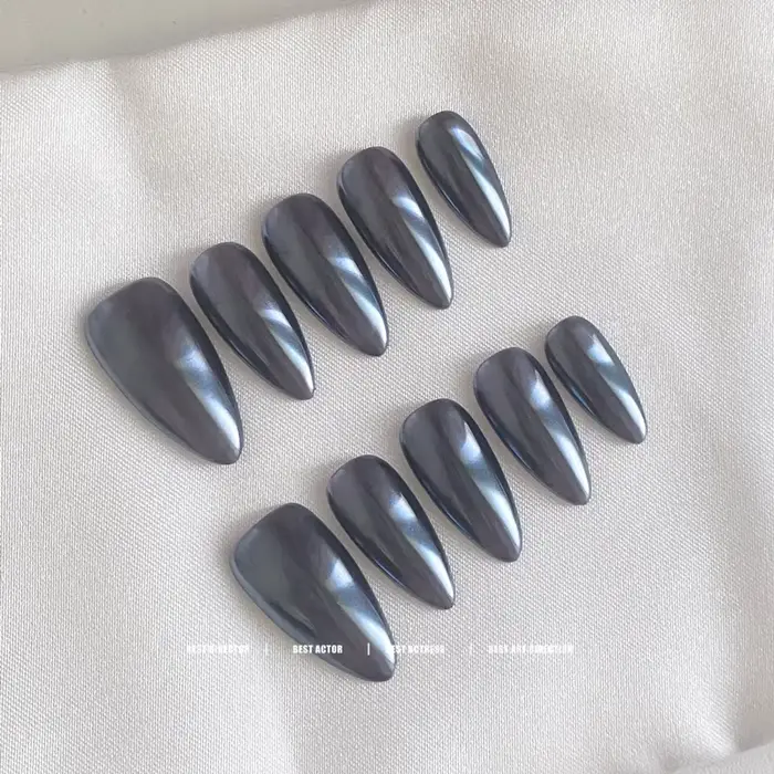 10 pièces presse à la main sur les ongles couleur noire de pistolet Aurora acrylique faux ongles con