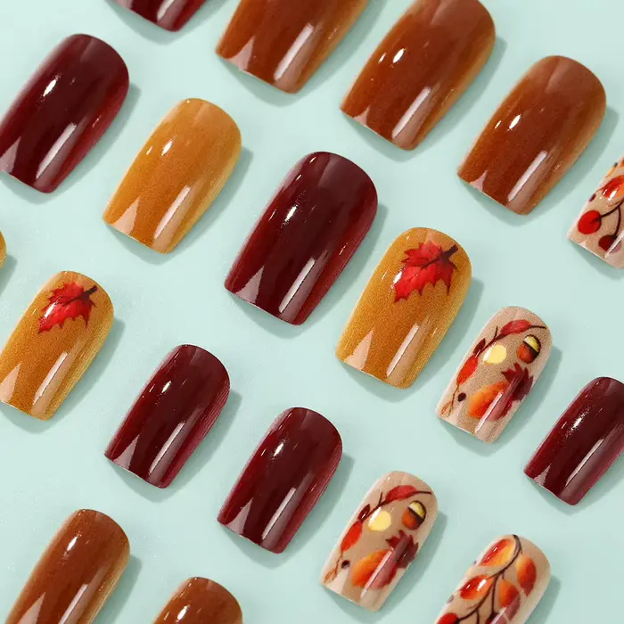 24 pièces automne Nail Art conseils feuilles d'érable décoré faux presse sur ongles esthétique