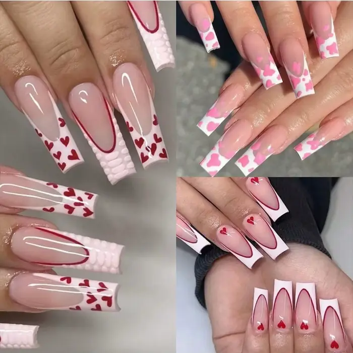 120 pièces par boîte d'ongles artificiels de style français rose clair
