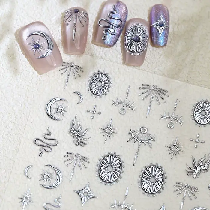 Autocollants pour ongles étoiles serpent or argent, décalcomanies de décoration d'ongles 5D auto-adh