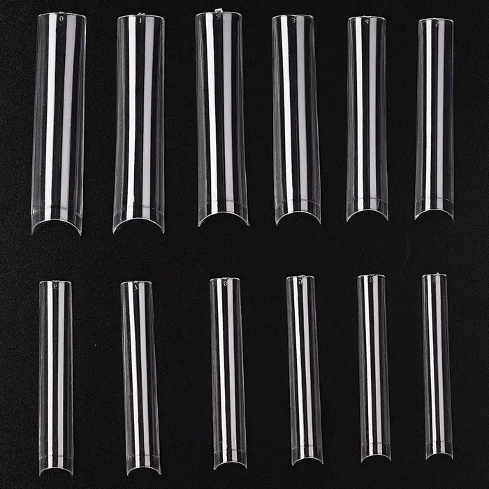 Faux ongles longs en forme de cercueil/carré en acrylique, demi-couverture, pointes droites et incur