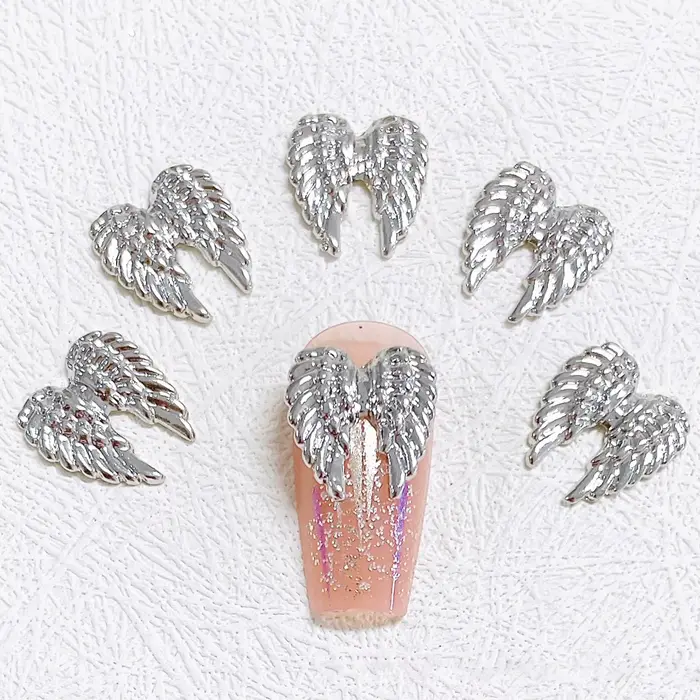 Breloques en alliage d'ailes d'ange pour ongles, or, argent, métal, décoration N64.Art, brillant 3D,
