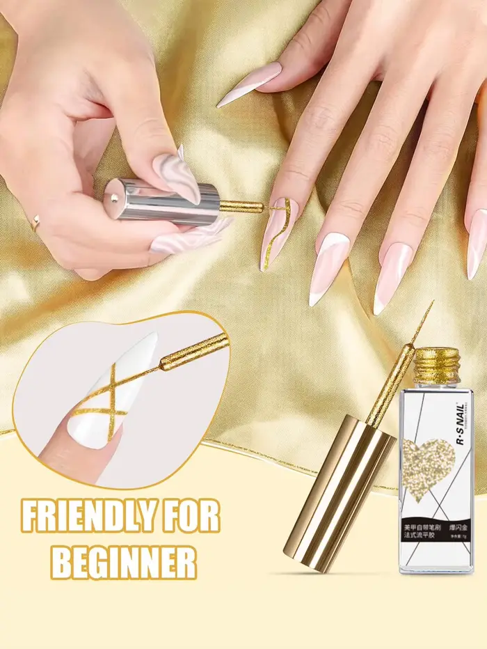 RSNAIL Gel Liner Pailleté Métallique Vernis à Ongles Blanc Noir Gel UV Peinture DIY Nail Art Gel Rayures Françaises Semi-Permanent