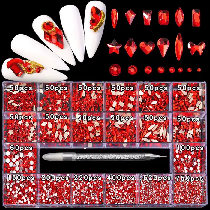 21 grille nail art diamant fond plat verre diamant multi-style diamant de forme spéciale brillant on