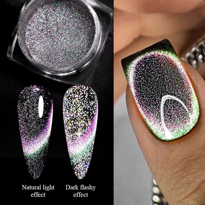 Poudre à ongles magnétique réfléchissante noir bleu caméléon paillettes poussière métallique Chrome brillant Pigment Nail Art manucure décoration bricolage