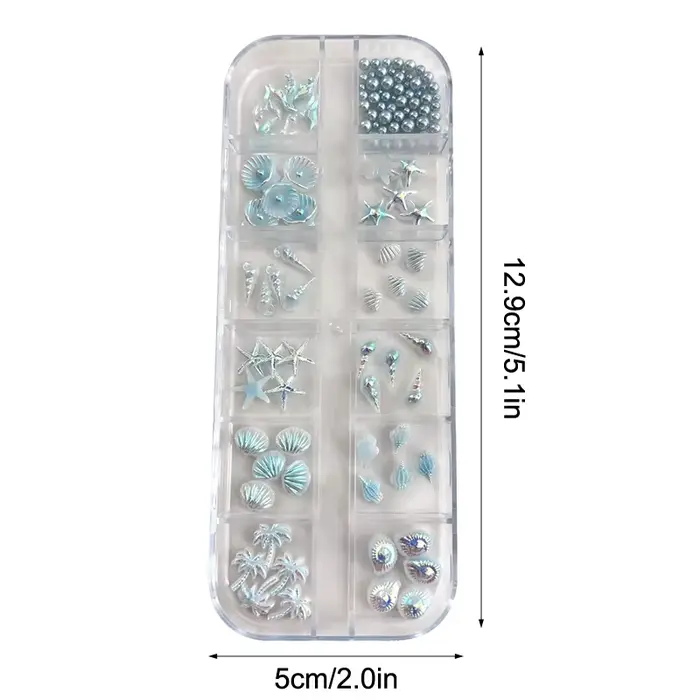 12 grilles/boîte bleu blanc breloque pour ongles coquille étoile de mer queue de sirène 3d accessoires de Nail Art pour un Look de manucure rêve et océanique