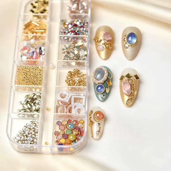 12 Grilles de Bijoux pour Ongles Style Rétro Mixte pour Décoration Artistique DIY