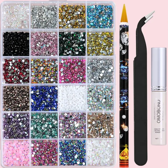 1 boîte 3D coloré rond Nail Art strass Flatback Galss diamant gemmes bijoux ongles breloques bricolage maquillage manucu