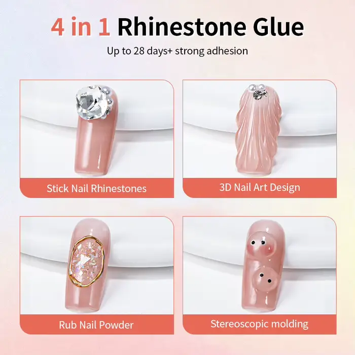 RSNAIL 4 en 1 Gel strass 15g Gel pour ongles Super fort pour décorations Nail Charm 3D