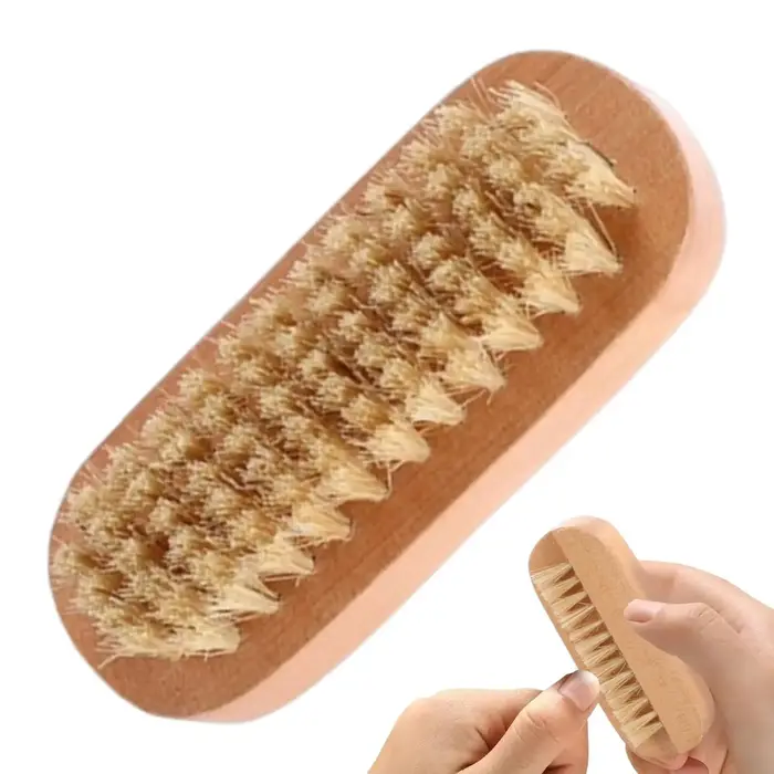 Brosse à ongles en bois réutilisable à poils de sanglier, brosse de nettoyage des ongles double face