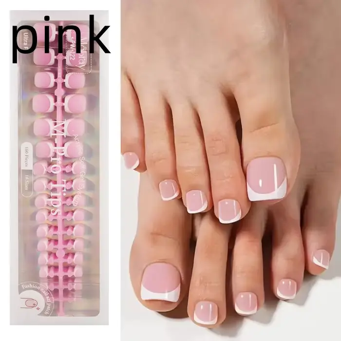 160 faux ongles à presser blancs et roses, courts, carrés, à couverture complète, en acrylique, pour