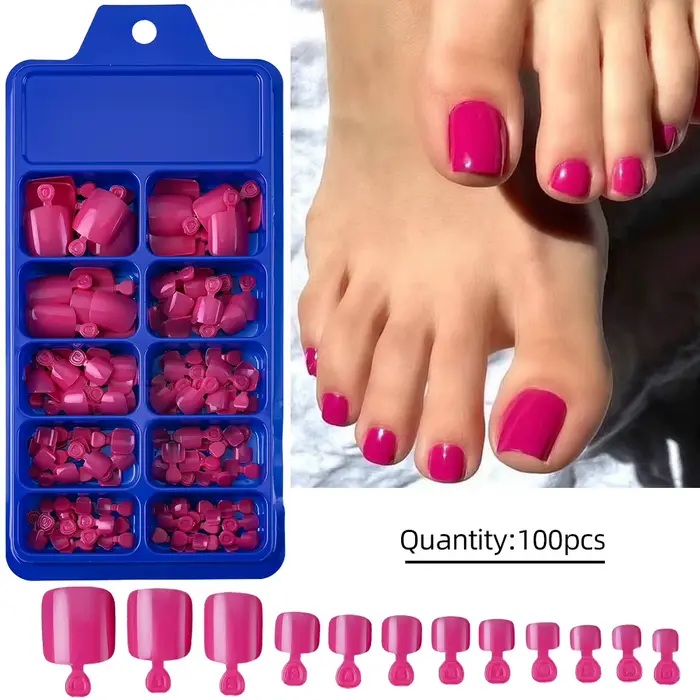 24/100 pièces Faux ongles de pieds rouge bordeaux