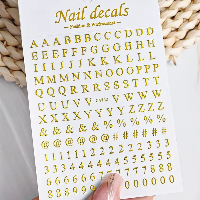 Autocollant pour ongles 3d avec chiffres noirs et lettres anglaises