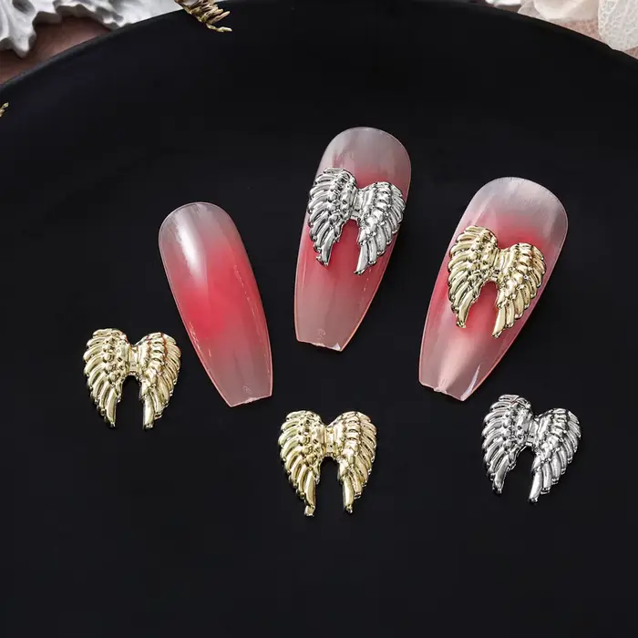 Ailes d'ange en métal pour décoration d'ongles, 20 pièces, or et argent, breloques pour Nail Art, ma