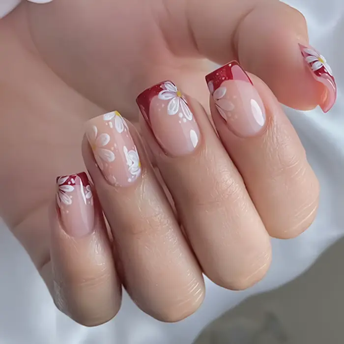 Faux ongles couleur chair, 24 pièces, pointes françaises rouges à pression, couverture complète, têt