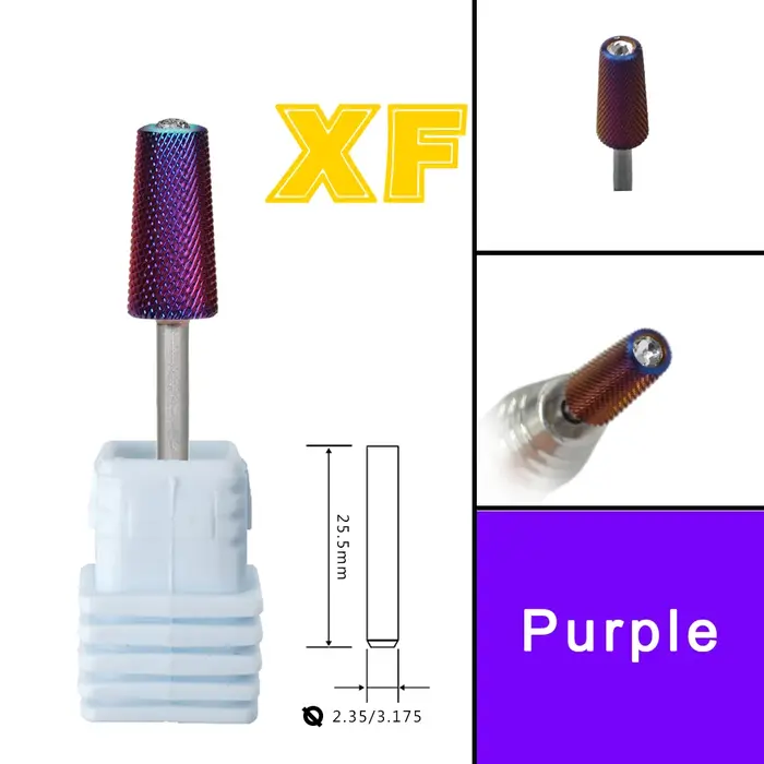 6.6 sécurité grand diamant cristal trapèze cônico baril violet acier carbure fraise foret à ongles
