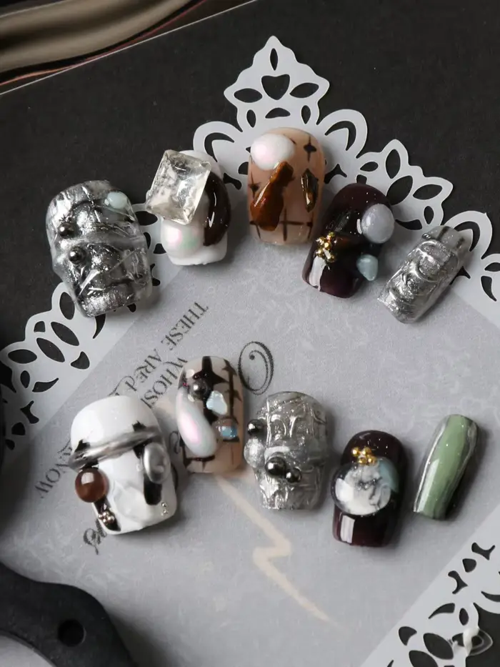10 faux ongles à presser style punk noir, élégants et cool, pour le bureau et le quotidien, kit d'on