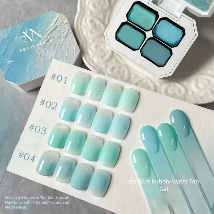 MIANEL 2026 Vernis à ongles gelée transparente menthe bleu vert effet bulles de glacier, longue tenue, haute brillance, pour nail art bleu