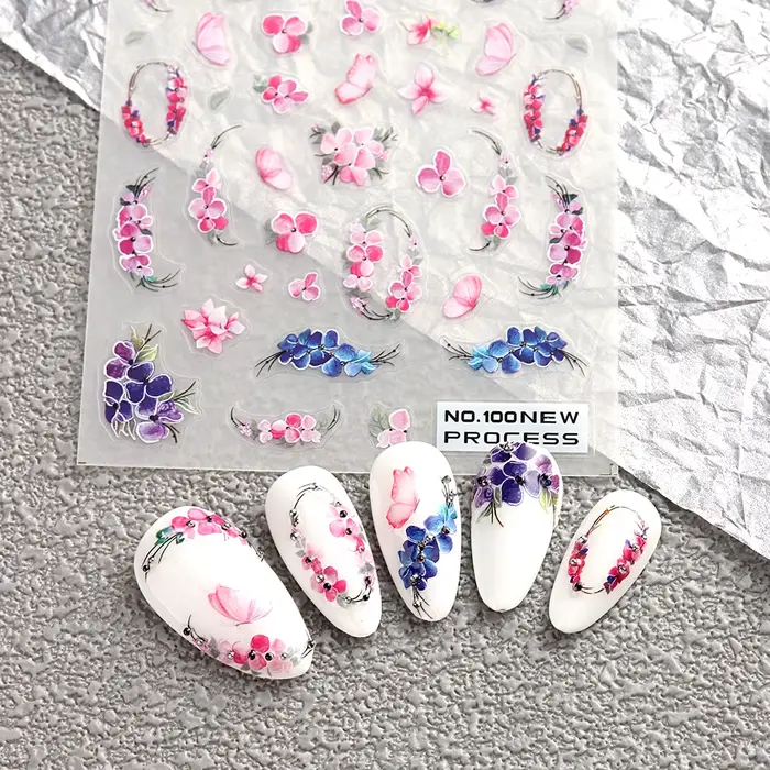 Autocollants pour ongles à fleurs roses