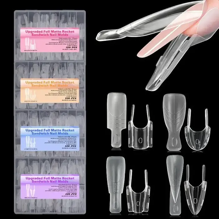 Formes à ongles ovales doubles 120 pièces/boîte, moules d'extension en sandwich pour l'art des ongles en gel acrylique, pour débutants et professionnels