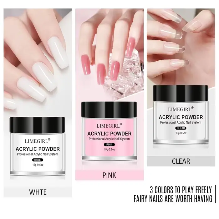 Liquide cristal de 40ml avec ensemble de poudre acrylique de 45ml, Kit de poudre acrylique transpare