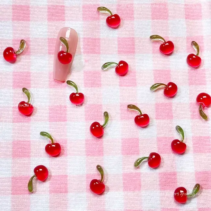 10pc mignon cerise Nail Art accessoires pièces 3D Mini simple Double cerise résine ongles breloques 