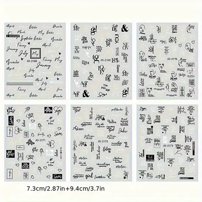 Autocollants pour ongles avec lettres anglaises noires et blanches