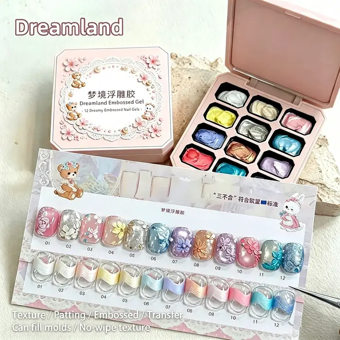Nouveau Gel de Peinture 3D Gaufré Effet Soie Rêveuse Sans Lavage 2026 – Gel Polish Art Gaufré Nacré 9 Grilles
