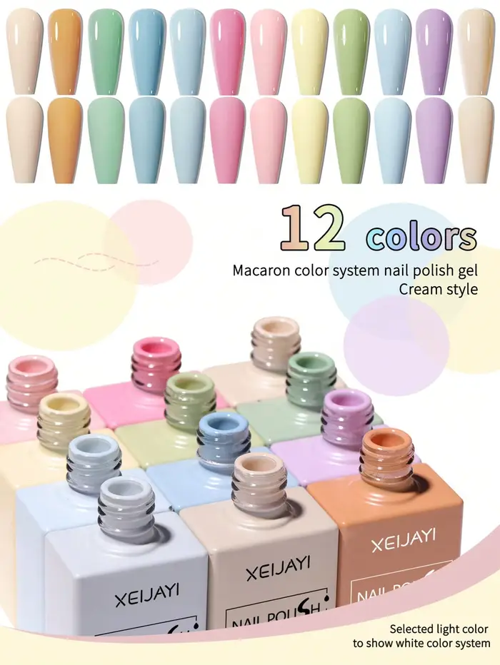 Ensemble de vernis gel couleur Macaron 2025 – 12 nuances tendance