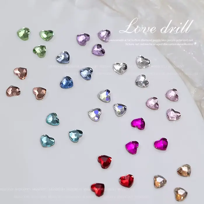 50-300 pièces Mini amour coeur diamant décoration d'ongles Super étincelant fond plat diamant coloré
