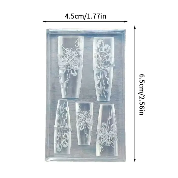 Moule 3D en forme de Relief en Silicone pour ongles, fleurs roses, décoration d'ongles, accessoires 