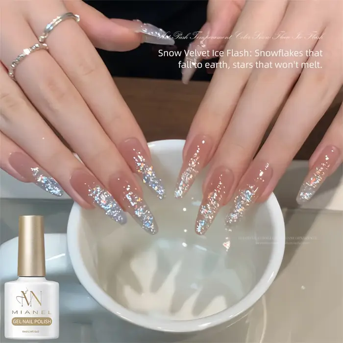 MIANEL 10ml Gel à ongles scintillant effet velours neige 2026 – Vernis ultra-brillant transparent pour manucure professionnelle éclatante en salon