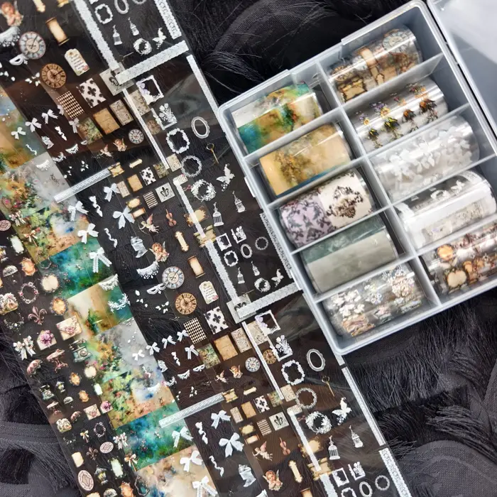 10 rouleaux de feuilles d'ongles à carreaux de fleurs d'halloween, ange, nœud en marbre, papier de t