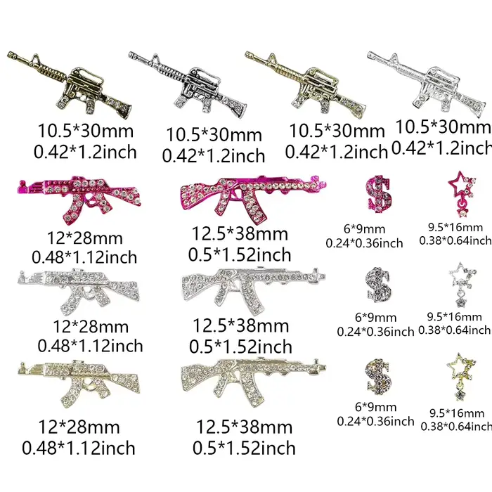44 pièces pistolet ongles breloques Nail Art strass alliage pistolet Dollar signe étoile ongles luxe