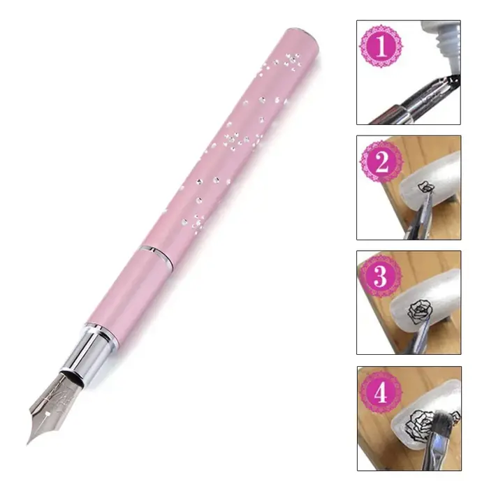 Ensemble de stylos de peinture pour Nail Art, avec 5 pointes à points, stylo de doublure en dentelle