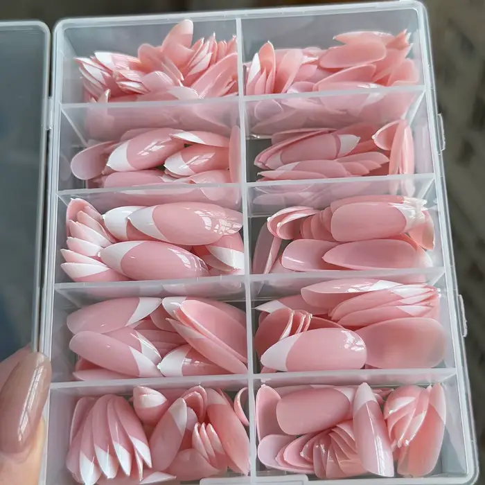 360/240/120 pièces rose clair amande presse sur ongles brillant blanc français faux