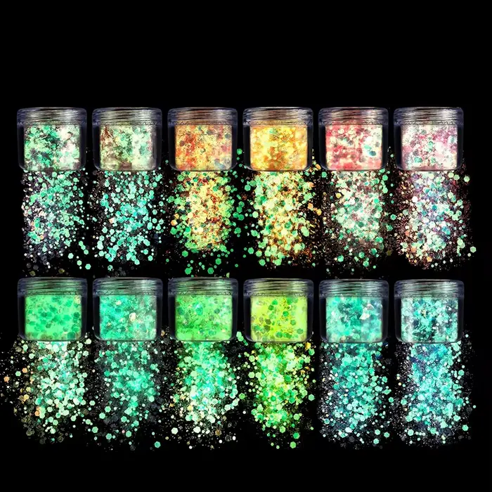 15 couleurs-20g brillent dans la nuit paillettes lumineuses grosses Nail Art