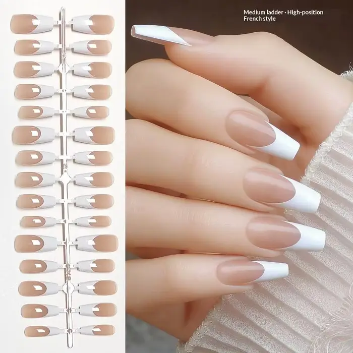 Faux Ongles 30 pièces French Ballet Fashion à Presser, Extension Rapide, Ongles Artificiels Portable