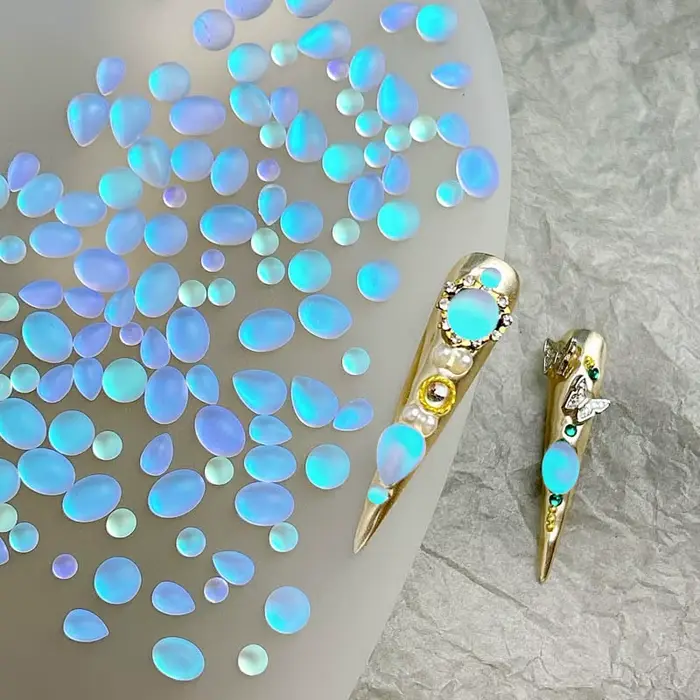 Nouveau mat givré bleu larmes Nail Art breloques ovale goutte d'eau diamant ongles 3D décorations 7S