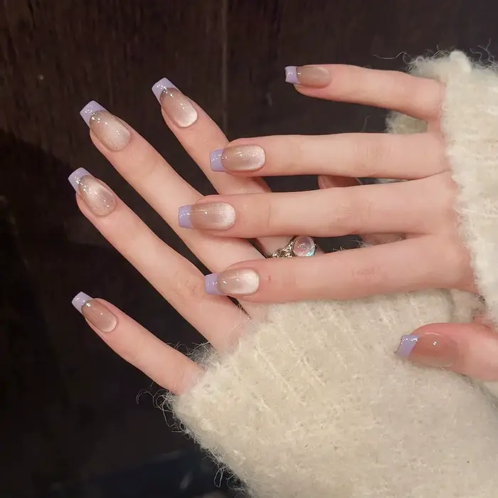 10 pièces Taro violet Simple français fait à la main faux ongles photothérapie oeil de chat presse