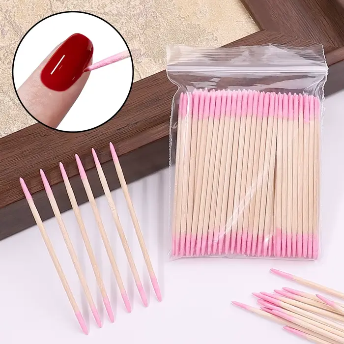 Coton-tige jetable en bois pour ongles, 1/2/5/10 pièces, bâtons de nettoyage à Double tête, poussoir
