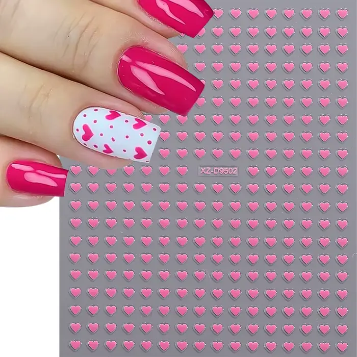 8 couleurs/ensemble 3D Mini amour coeur saint valentin ongles autocollants or rouge rose