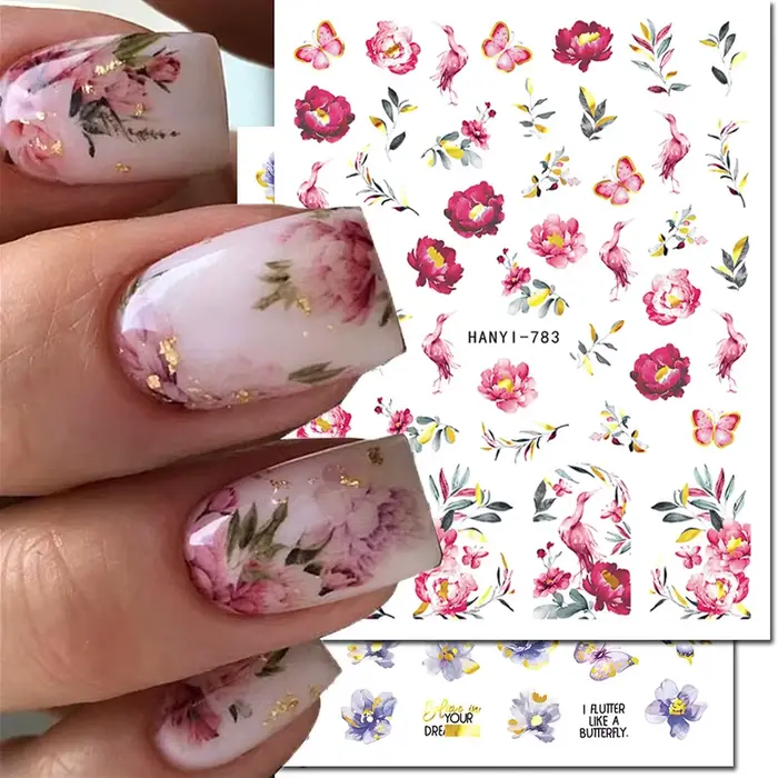 3d Nail Art décalcomanies lignes dorées Rosepink pivoine fleurs feuilles papillons autocollants pour ongles Art manucure conseils décorations